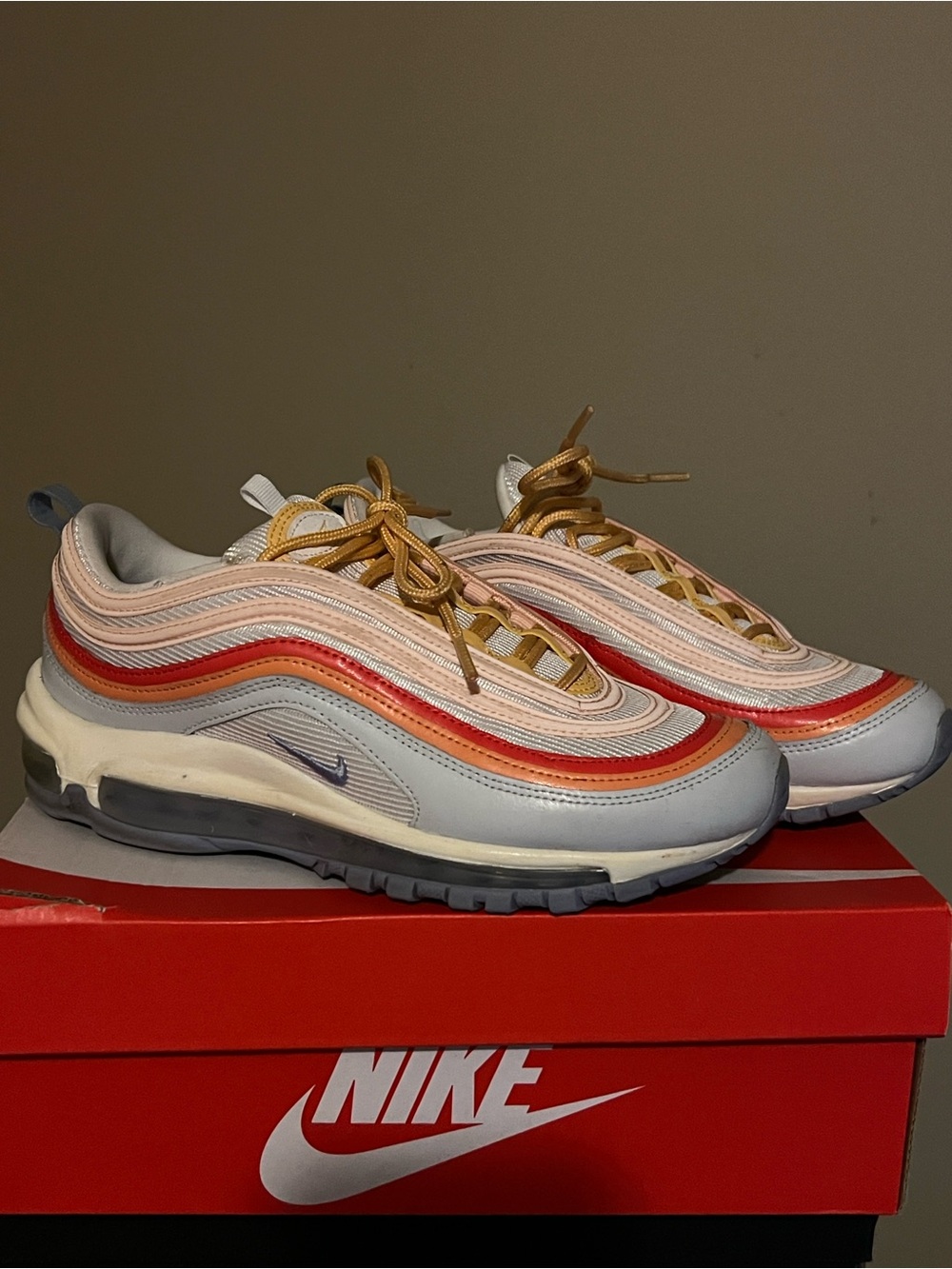 Nike Women’s Air Max 97 Sneakers - White, Red, Pink, Gold